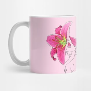 Hot pink lily flower head girl on soft pink background · Flower Woman Lilium, conceptual art Mug